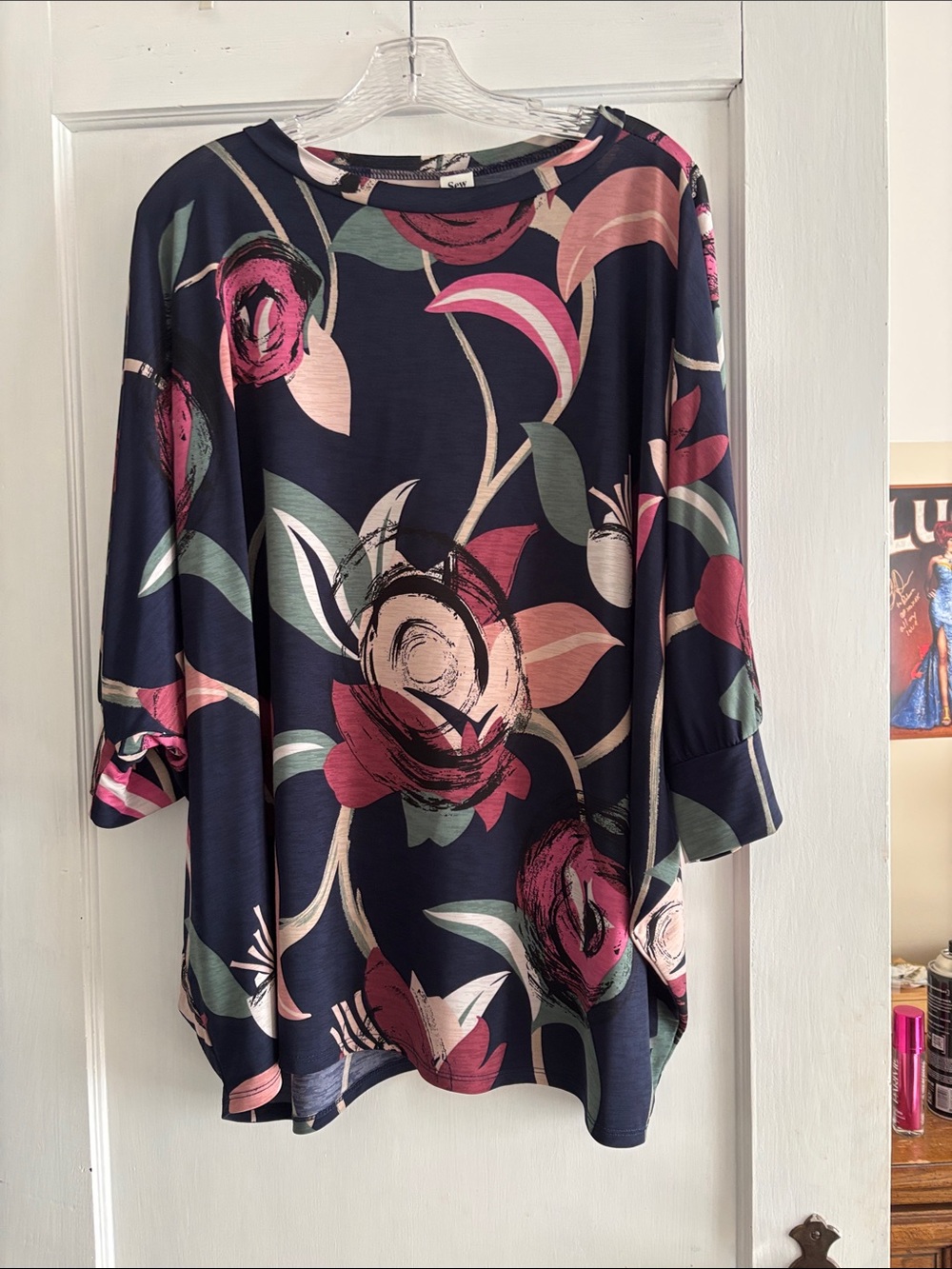 Women's Navy Floral Print Tunic Top